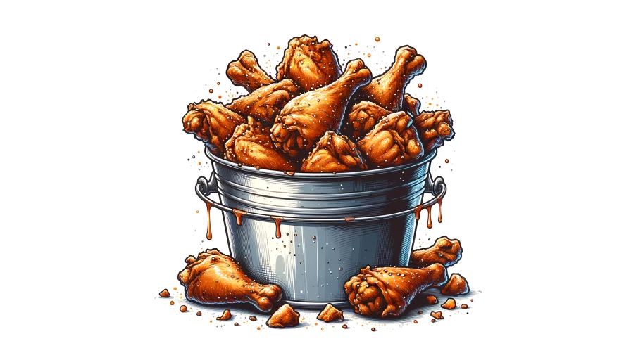 A bucket of juicy, crunchy, chicken legs and wings