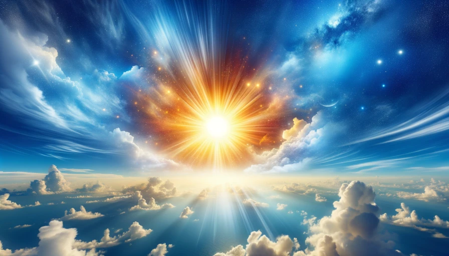 sun on top of blue sky