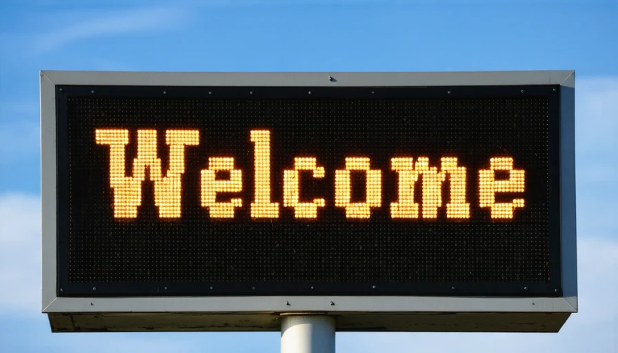 a color digital sign that says welcome